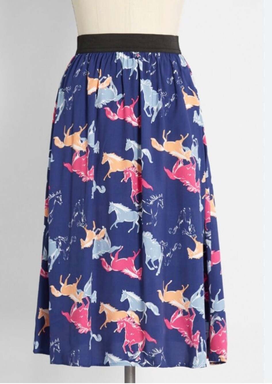 ModCloth Navy Midi Skirt, Horse Girl Aesthetic, Equestrian Print, Size L